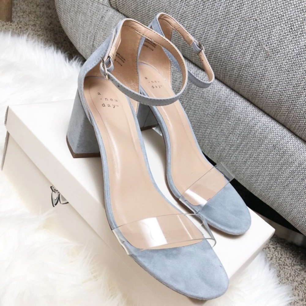Blue Suede Ankle Strap Heels
